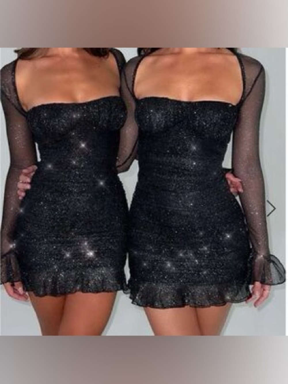 BabyBoo Brea Sparkle Black Sheer-Sleeve Mini Dress sz M